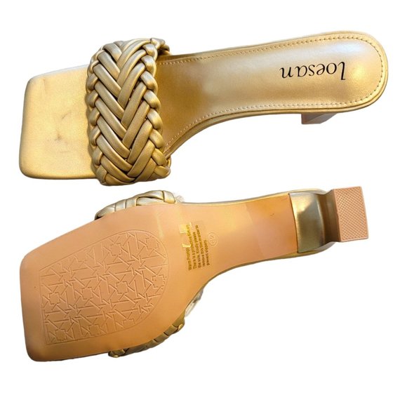 Gold Heeled Slides Dressy Sandals Square Toe Braided by Loesan Size 42 JJ3321 - Picture 9 of 9